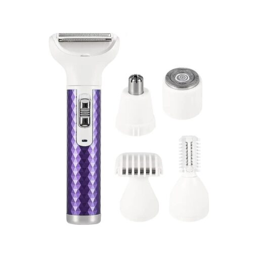 VOCOSTE Electric Razor for Women, 5 in 1 Electric Shaver for Women, Portable Rechargeable Hair Trimmer Wet and Dry Cordless Women Shaver Hair Remover for Face, Legs, and Bikini, Purple