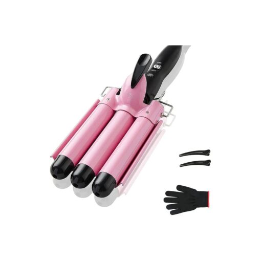 3 Barrel Curling Iron Hair Crimper, TOP4EVER 25mm ( 1 inch ) Professional Hair Curling Wand with Two Temperature Control, Fast Heating Portable Crimpers for Waving Hair ( Pink )