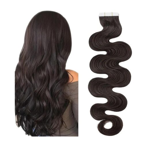 SEGO Tape in Hair Extensions Wavy 16 Inch Natural 100 % Remy Human Hair Real Seamless Skin Weft Invisible Rooted Double Sided Tape Hair for Women 20pcs 50g -Dark Brown -Body Wave