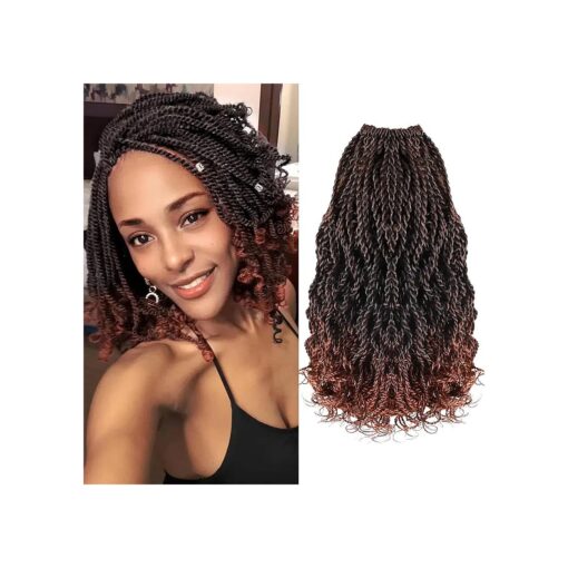 Wavy Senegalese Twist Crochet Hair Ginger 8 Inch Pre Looped Short Crochet Hair with Curly Ends 8 Packs Curly Crochet Hair for Black Women Synthetic Crochet Braids 120 Strands Kinky Twist Hair ( T350 )