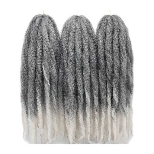 24 Inch Marley Hair Marley Twist Braiding Hair for Faux Locs for Butterfly Locs Long Afro Kinky Cuban Twist Crochet hair for Black Woman Grey Color ( T1B/Silver, 3Packs-24 Inch )