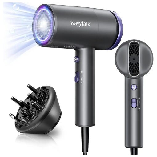 Wavytalk Hair Dryer with Diffuser 1875W Ionic Blow Dryer for Fast Drying with Concentrator Lightweight, Purple .