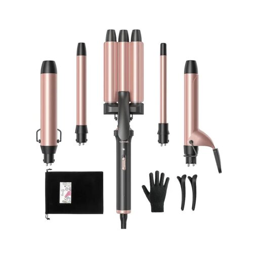 Wavytalk 5 in 1 Curling Iron Set with Three Barrel Curling Iron and 4 Interchangeable Ceramic Fast Heating Wand Curling Iron, Dual Voltage Hair Waver ( Rose Gold )