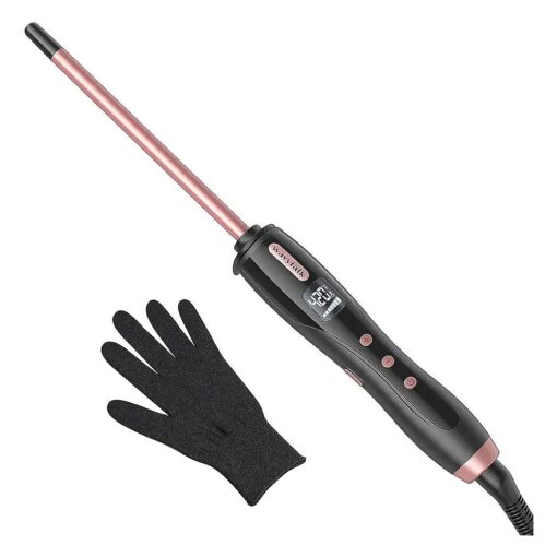 Wavytalk 3/8 Inch Small Curling Iron, Small Curling Iron Wand for Short & Long Hair, Ceramic Small Barrel Curling Iron with Adjustable Temperature, Include Heat Resistant Glove ( Rose Pink )