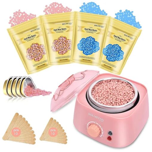 At Home Waxing Kit for Women, Bouvetan Wax Warmer for Hair Removal with 17.5oz Hard Wax Beads, Hard Wax Warmer Kit for Face Eyebrow Armpit Arms Legs Bikini, Wax Kit for Hair Removal with 20 Wax Sticks