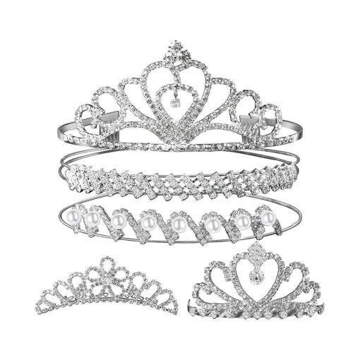 Teenitor Crown, Tiara Crown, Princess Crown Headband, 5pcs Crystal Headband, Rhinestone Headbands for Women Wedding Headband Crown Party Tiaras-Silver