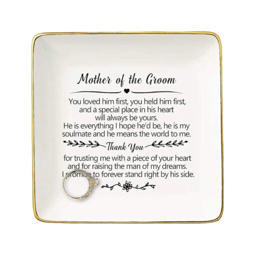 Topthink Gift for Mother of the Groom From Bride-You Loved Him First, You Held Him First-Thank You New Mom - Wedding Gift - Bridal Shower Gift- Ceramic Jewelry Holder Ring Dish Trinket Box Tray