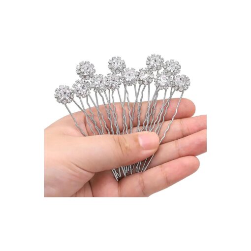 Crystal Bridal Hair Pins Clips Wedding Hair Accessories Hair Set Jewelry With Rhinestone For Brides and Bridesmaids Set Of 12 ( Silver )