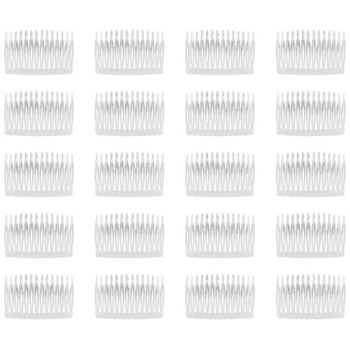 Lawie 20 Pack Clear Small Plastic Hair Side Comb With Long Teeth Thin Fine Gray Hair Pins White Mini Barrettes for Women Bridal Wedding Veil Decorative DIY Craft Headpiece French Twist Bun Accessories