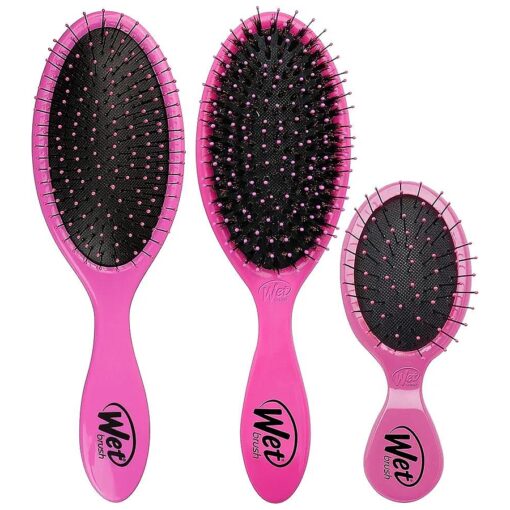 Wet Brush Original Detangler, Mini, & Shine Enhancer Hair Brush - Pink ( 3-Pack ) - Exclusive Ultra-soft IntelliFlex Bristles - Glide Through Tangles With Ease For All Hair Types - For Wet And Dry Hair