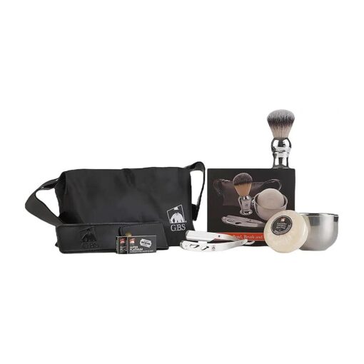 G.B.S Shavette Straight Razor Shaving Kit - Vintage Wet Shave Grooming Set for Men Includes : Shavette Edge Razor, Shaving Brush, Toiletry Bag, Shave Soap, Bowl, Double Edge Razor Blade Refills