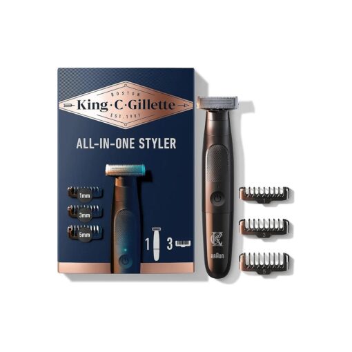 King C. Gillette Men 's All-in-One Styler Cordless Stubble Trimmer with 4D Blade and 3 Interchangeable Combs, Waterproof, Beard Trimmer, Beard Care, One Blade Lasts 6 Months