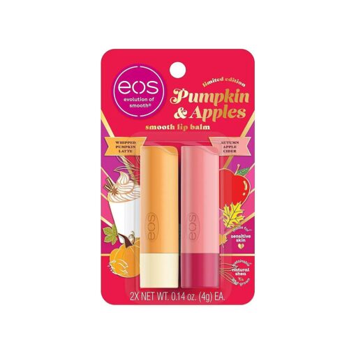 eos Limited Edition Smooth Lip Balm, Whipped Pumpkin Latte & Autumn Apple Cider, Made for Sensitive Skin, All-Day Moisture, Multicolor, 2 Piece set