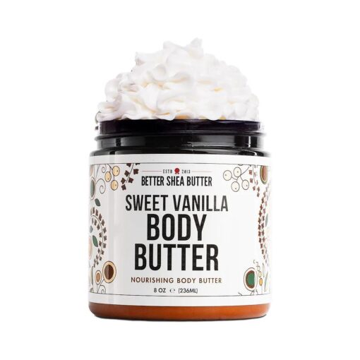 Whipped Body Butter for Women | SWEET VANILLA Body Lotion for Dry Skin | Whipped Shea Butter Body Cream | Paraben Free, Non-Greasy | Sweet Vanilla Body Butter 8 oz