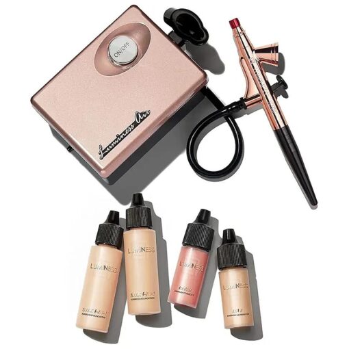 LUMINESS Legend Makeup Airbrush System & 4-Piece Foundation Starter Kit, Shade Medium - Quick, Easy & Long Lasting Application - Includes ( 2 ) Silk 4-In-1 Foundation, Highlighter & Blush