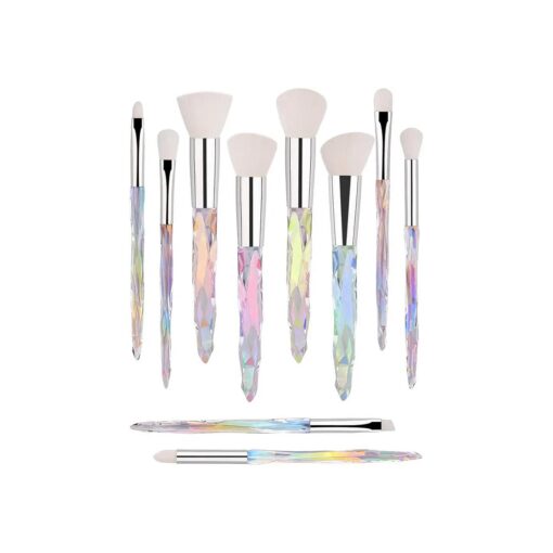 Makeup Brush Set 10 Piece Essential Make-up Brushes Kit for Powder Liquid Cream Cosmetics Blending Blush Concealer Brushes Transparent Plastic Handle ( White )