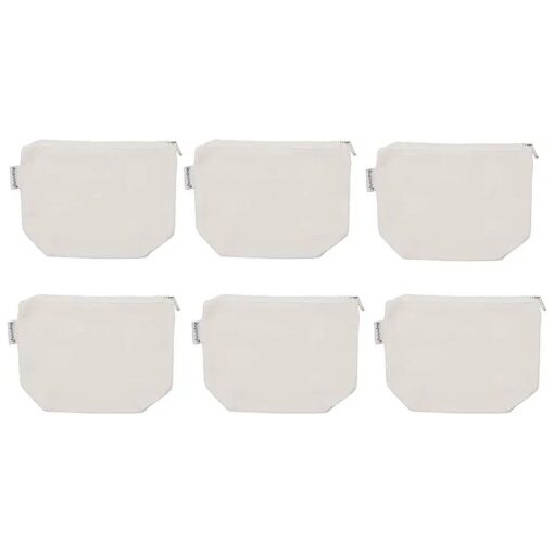 100 % Cotton 12oz Canvas Zipper Cosmetic Makeup Jewlery Pouch Coin Cash Purse Change Holder 6-pack white