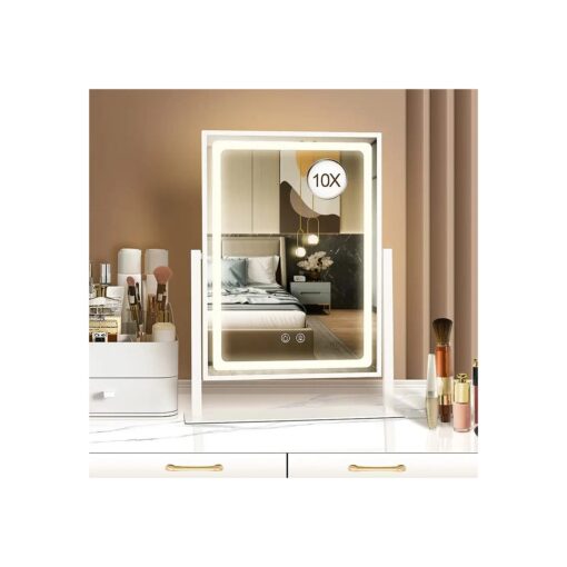 Lighted Makeup Mirror, Hollywood Vanity Mirror with Lights, Touch Control 3 Color Lighting Modes for Bedroom, Detachable 10X Magnification Mirror, 360degRotation ( 16 in, White )