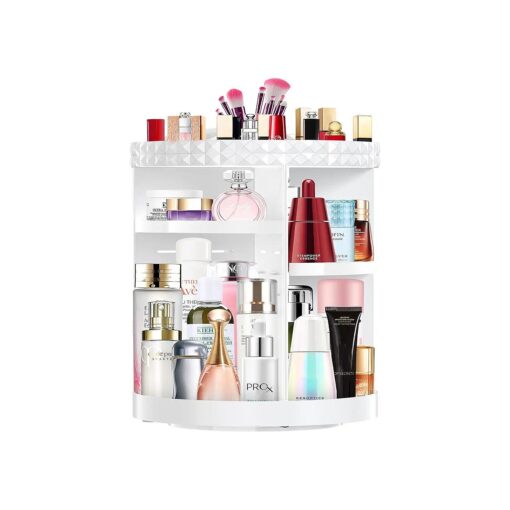 MISERWE 360 Rotating Makeup Organizer, DIY Adjustable Makeup Carousel Spinning Holder Rack, Cosmetic Organizer Box Makeup Brush Lipstick Organizer Large Capacity Makeup Storage Organizer for Vanity