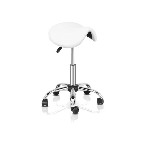 Saddle Stool Rolling Chair, Adjustable Hydraulic Stool, Ergonomic Esthetician Chair with Swivel Wheels for Kitchen, Salon, Spa, Tattoo, Pedicure, Massage, White