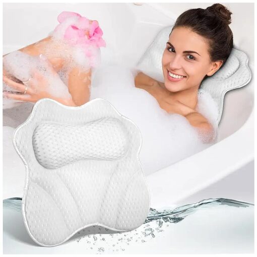 Bath Pillow for Tub Neck Back Support : Soft Bathtub Pillows with 4D Air Mesh and Non-Slip Suction Cups - Luxury Relaxing Spa Headrest Washable for Soaking Tub Gifts, White