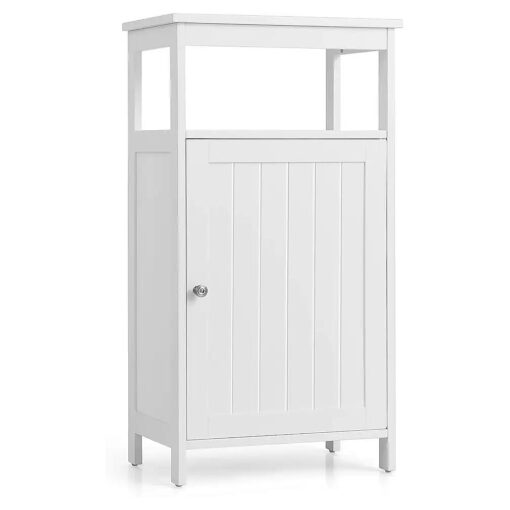 Tangkula Bathroom Floor Storage Cabinet, Multifunctional Freestanding Cabinet with Single Door and Adjustable Shelf, Side Cabinet for Home Living Room Office ( White )