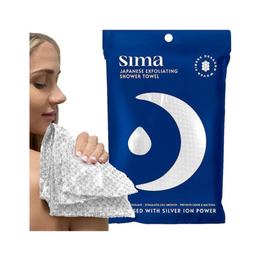 Exfoliating Washcloth Face & Body Scrub Towel - Japanese Exfoliating Towel with Hexagon Fibers, Exfoliating Body Scrubber with 2 Sides for Scrubbing & Washing ( Body Towel - White )