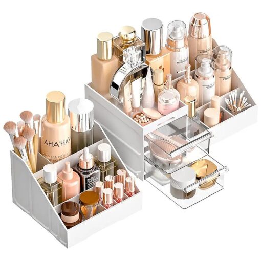 Makeup Organizer, Large Capacity with Drawers for Vanity, Makeup Brush, Nail Polish and Beauty Supplies White/Clear