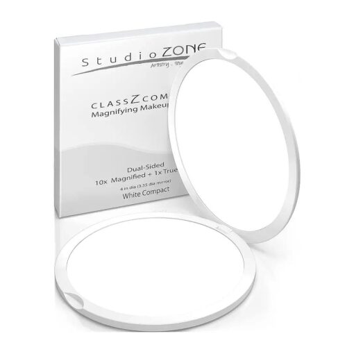 Compact Mirror for Purses - 10X Magnifying Mirror - White Compact Mirror - Perfect Magnification for Travel - 2-Sided with 10X Makeup Mirror and 1x True View - Gifts for Women - 4 Inch Dia .