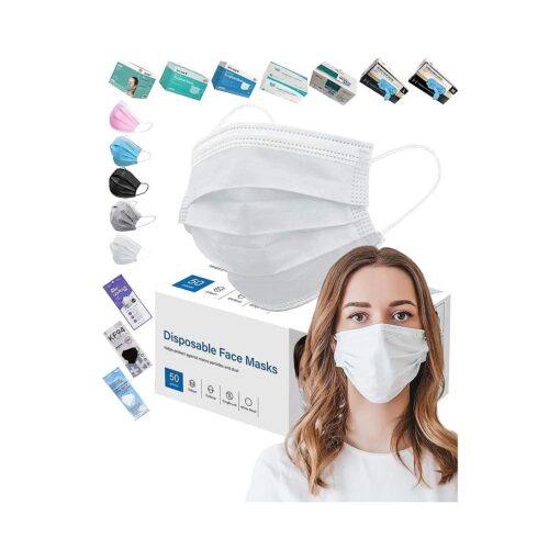 1 Box of 50 Pcs White Disposable Face Masks High Filtration Ventilation 3 Layers White Layers Count 50 Count