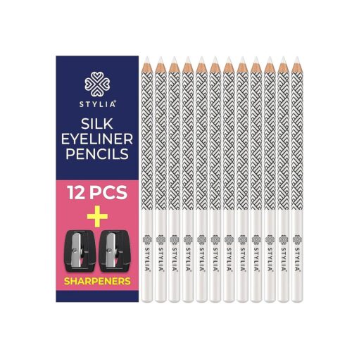 White Eyeliner Pencil - Waterproof, Long-Lasting - Soft Strokes, Easy Glide - Highly-Pigmented Silky Pen - Multipurpose Makeup Tool, Works as Eyeshadow, Highlighter, or Lip Liner - 12-Pack