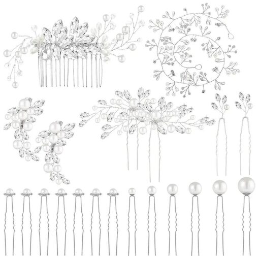 44 Pieces Wedding Hair Comb Faux Pearl Crystal Bride Hair Accessories Hair Side Comb Clips U-shaped Flower Rhinestone Pearl Hair Clips for Bride Bridesmaid ( Fresh Style )