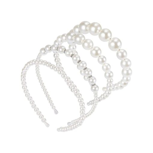 4 Pieces Pearls Headbands Women White Faux Pearl Rhinestones Hairbands Bridal Hair Hoop Wedding Hair Accessories for Girls ( Style Set 1 )