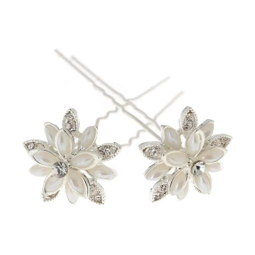 Women 's Floral Hair Pins with Crystal for Wedding - Pack of 20 - White