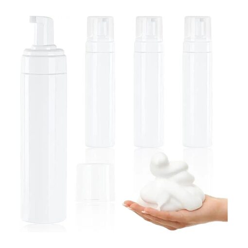 Foam Pump Bottle 8.5oz/250ml White Empty Foam Dispenser Bottle Travel Foaming Hand Soap Bottle Large Refillable Foaming Bottle for Shampoo Cleaning Traveling ( 4 Pack )