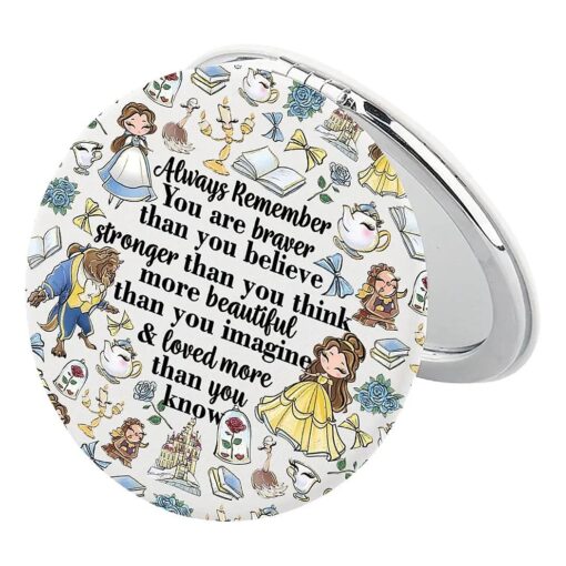 KEYCHIN Beauty Beast Movie Pocket Mirror Princess Belle Fans Gifts Always Remember You are Braver Stronger Smarter Than You Think Compact Mirror for Women Girls Teenagers ( Beauty Beast-White )