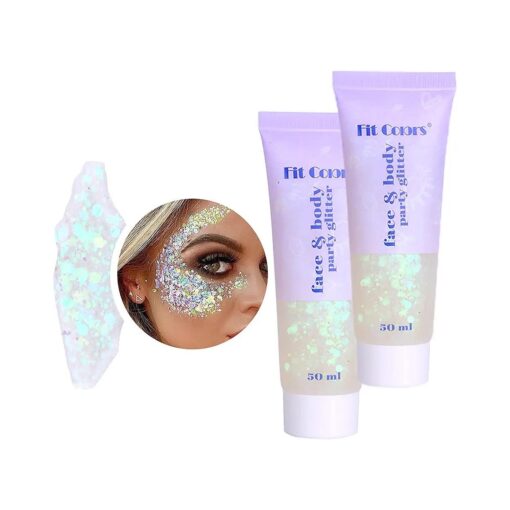 Body Glitter Gel, Face Glitters Gel, Mermaid Sequins Liquid Glitter Makeup for Body Hair Face Nail Eyeshadow, Long Lasting Sparkling ( 06 # White-2PCS )