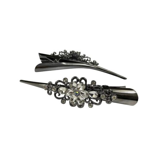 Large Retro Metal Hair Clips Flower Duckbill Clips Rhinestone Hair Barrettes with Teeth Hair Pins Hair Slide Stylish for Women Girl Hair Jewelry Accessories ( White )