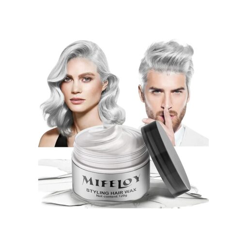 Silver White Temporary Hair Color Wax 4.23 oz, Washable Styling Pomades for Men Girls Women Youth, Instant Natural Hairstyle Cream Dye, Disposable Coloring Mud for Party Club Cosplay DIY Halloween