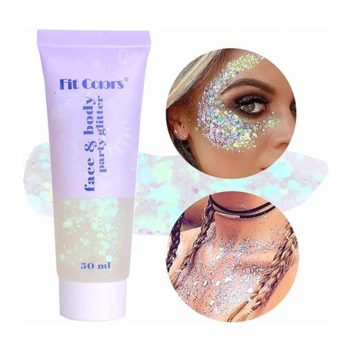 White Face Body Glitter, Singer Concerts Music Festival Rave Accessories, Mermaid Face Glitter Gel, Sparkling Holographic Chunky Glitter for Lip Eye Hair Body Glitter Makeup, 50ML ( 06 White )