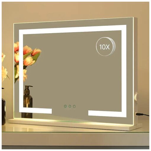 HOMPEN Vanity Mirror with Lights Lighted Makeup Mirror with Lights, Dimmable 3 Modes LED Light Strips Touch Control Light Up Mirror with USB Charging Port, White