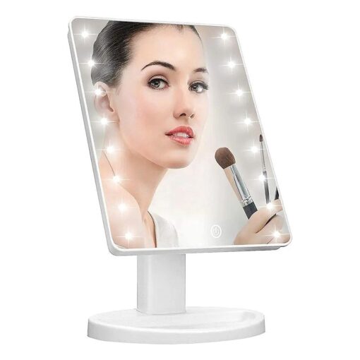 Lighted Vanity Makeup Mirror with 16 Led Lights 180 Degree Free Rotation Touch Screen Adjusted Brightness Battery USB Dual Supply Bathroom Beauty Mirror ( White )