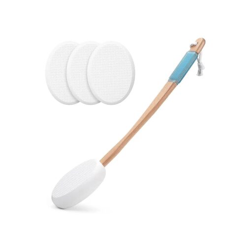 AmazerBath Lotion Applicator for Back, Feet, 4 Replaceable Pads with 1 Long Handled, Back Lotion Applicator for Elderly, Women, Apply Cream Medicine Skin Cream Moisturizer Sunscreen Tanner, White