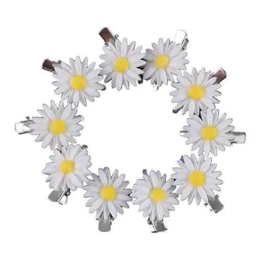 Yueton 10pcs Little Daisy Flower Barrettes Bobby Pin Alligator Clip Hair Clips Bride Head-wear Edge Clip Clamps ( White )