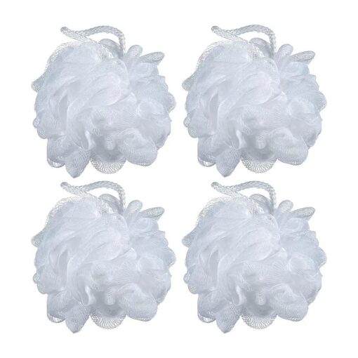 60g/pcs White Mesh Bath Sponge Pouf Shower Loofahs Shower Puff Pack of 4 ( White )