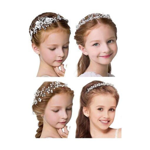 WILLBOND 4 Pcs Flower Girl Headpiece for Wedding Princess Wedding Headband Girl Pearls Hair Piece for Girl Hair Accessory Wedding Party First Communion Veil