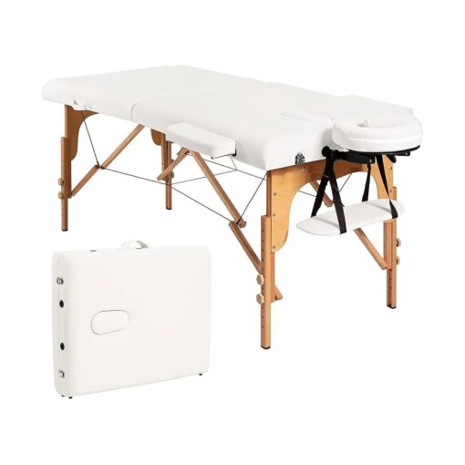 Portable Massage Table Lash Bed, 84 Inch Spa Massage Bed Height Adjustable, 2 Folding Massage Table Lash Extension Bed, Esthetician Facial Cradle Salon Bed with Carry Case ( White )