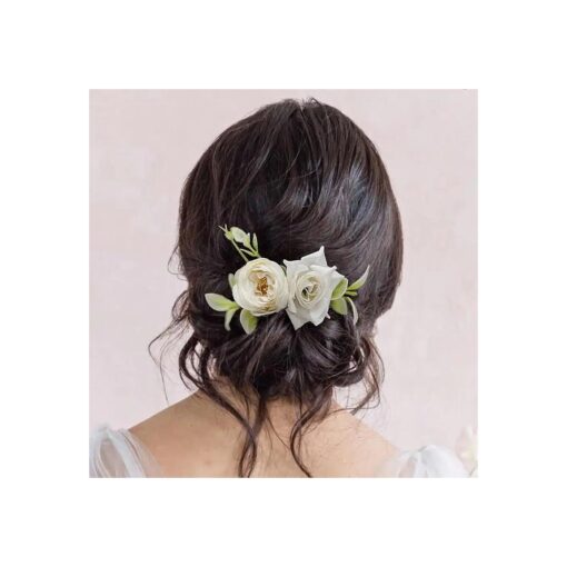 Wedding Boho White Rose Flowers Floral Comb With Hair Clip for Flower Girls Brides and Bridesmaids Silver