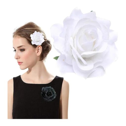 White Rose Flower Hair Clips Flower Brooch Pin Up Mexican Flamenco Dancer Fabric Flowers Headwear Barrette Styling Tools Accessories for Women Girls Birthday Christmas Party Gifts Decoration 1pcs