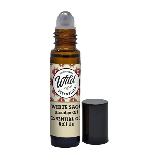 Wild Essentials White Sage Essential Oil Roll On, 10ml, Cleansing, Purifying, Calming, 100 % Pure, Premium Grade Essential Oils, Organic Jojoba Oil, Ready to Use, Moisturizer, All Natural